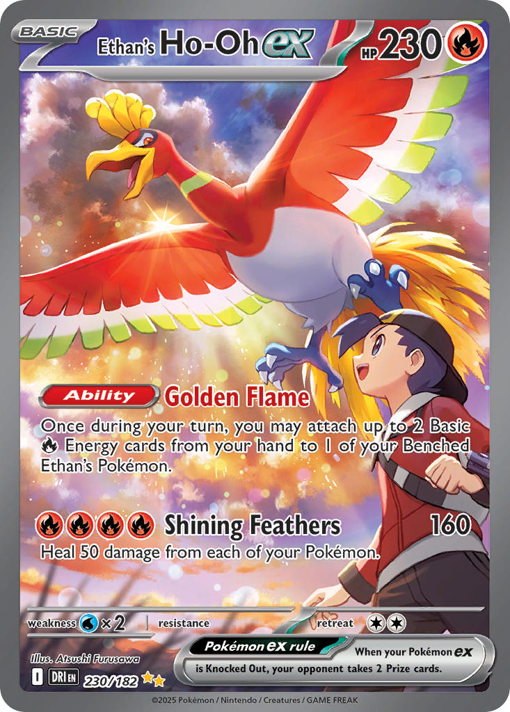 1boy artist_name backwards_hat bag baseball_cap bird black_hair black_hat black_pants blanco026 card_(medium) character_name cloud cloudy_sky company_name copyright_name copyright_notice english_text ethan_(pokemon) flying gen_2_pokemon grass hat ho-oh legendary_pokemon long_sleeves nintendo official_art open_mouth orange_eyes pants pokegear pokemon pokemon_(creature) pokemon_card pokemon_hgss pokemon_tcg red_shirt shirt short_hair sky talons third-party_source trading_card