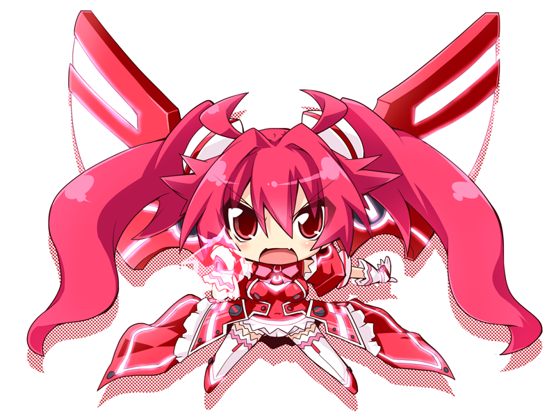 1girl chibi female_focus long_hair open_mouth pink_hair red_eyes reku simple_background solo twintails vividred vividred_operation white_background