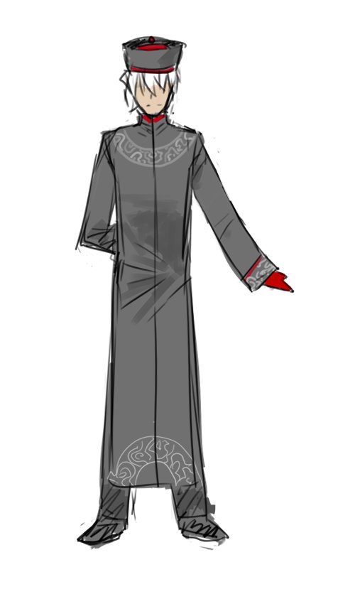 1boy antonio_salieri_(fate) arm_behind_back chinese_clothes faceless faceless_male fate/grand_order fate_(series) full_body glasses gloves hat male_focus pfalz red_gloves silver_hair simple_background sketch solo white_background