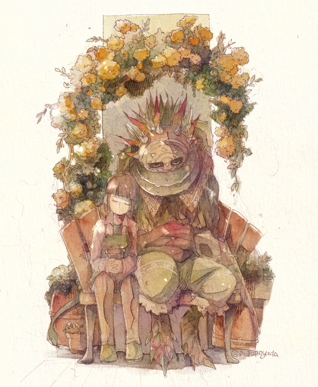 ajatarmon closed_eyes digimon digimon_(creature) flower good_end mask sleeping takanashi_yuto