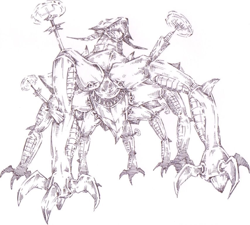 digimon digimon_(creature) fusion ogudomon sharp_teeth simple_background solo teeth white_background
