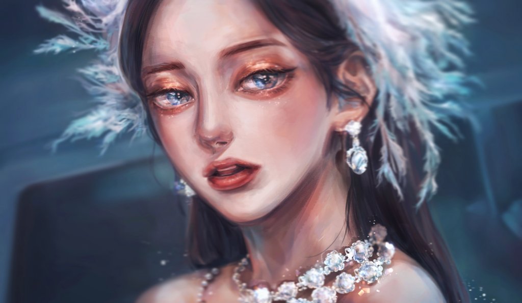 1girl blue_eyes brown_hair close-up earrings eyeshadow hashtag-only_commentary irene_(red_velvet) jewelry k-pop long_hair looking_to_the_side makeup mirinae_356 necklace parted_lips real_life red_velvet_(group) solo