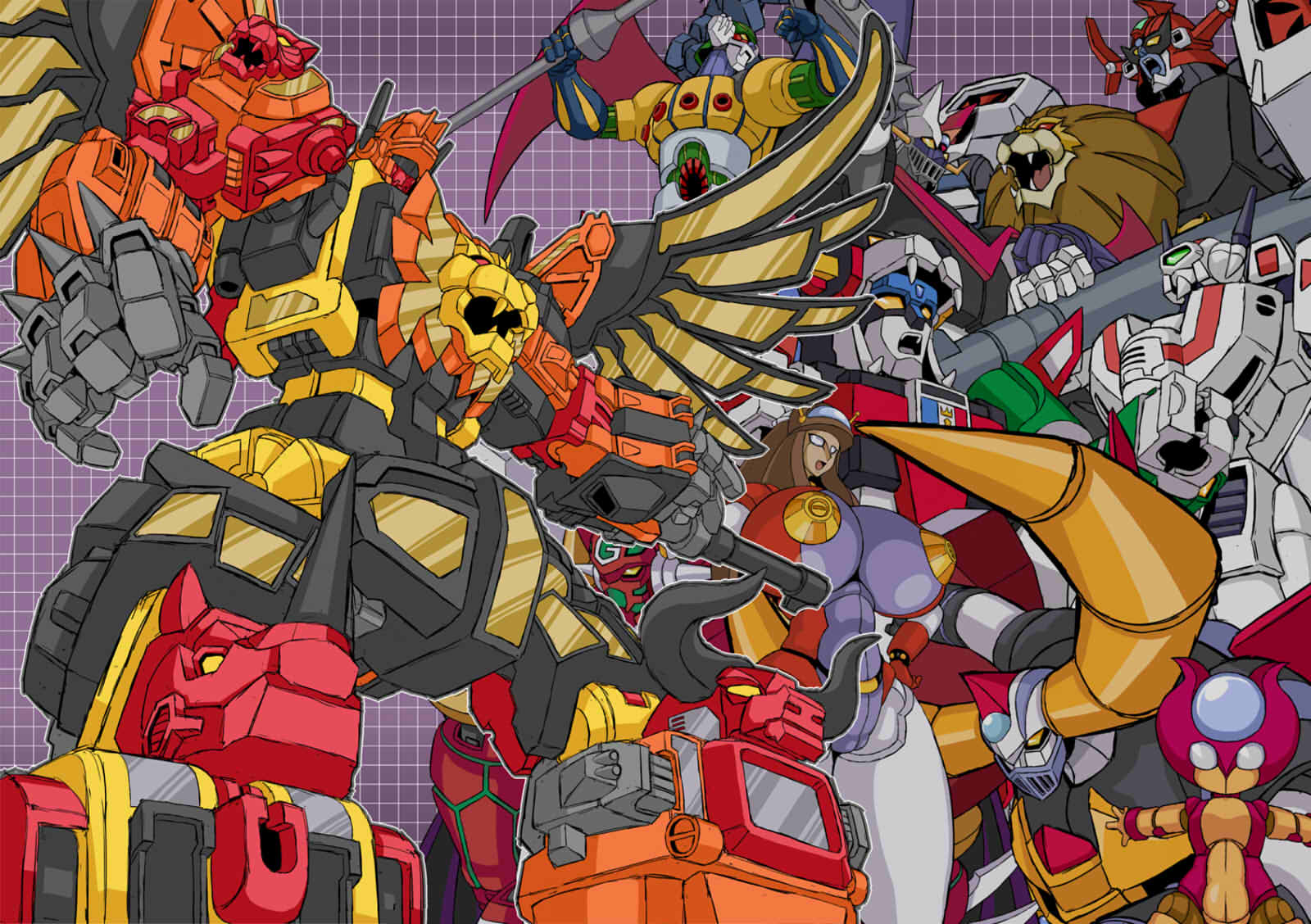 arm_cannon assault_visor breasts character_request copyright_request crossover daltanious decepticon fangs gattai golion_(mecha) great_magami great_mazinger great_mazinger_(robot) highres holding horns hyakujuu-ou_golion jaws jetpack large_breasts lion long_hair machinery mazinger_(series) mecha mecha_focus mechanical_wings mirai_robo_daltanious no_humans non-humanoid_robot pilder predaking retro_artstyle robot robot_animal science_fiction shoulder_cannon super_robot super_robot_wars sword teeth transformers transformers:_generation_1 lion_voltron voltron_(series) voltron_force weapon wings yellow_eyes