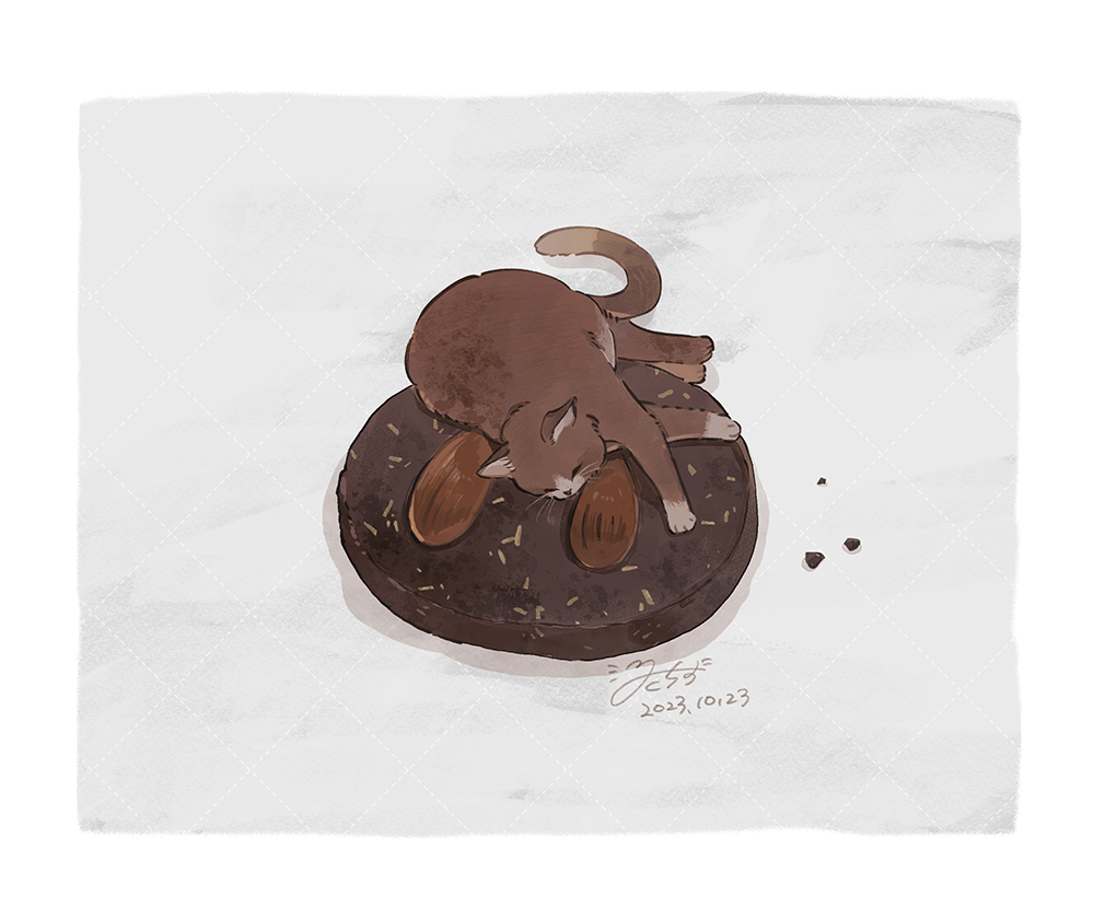almond cat cookie food food_focus hakuchizu no_humans on_food original simple_background undersized_animal white_background