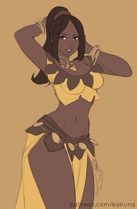 1girl brown_hair cosplay dancer dark-skinned_female dark_skin fire_emblem fire_emblem_engage kalruna midriff nintendo octopath_traveler pelvic_curtain primrose_azelhart timerra_(fire_emblem)