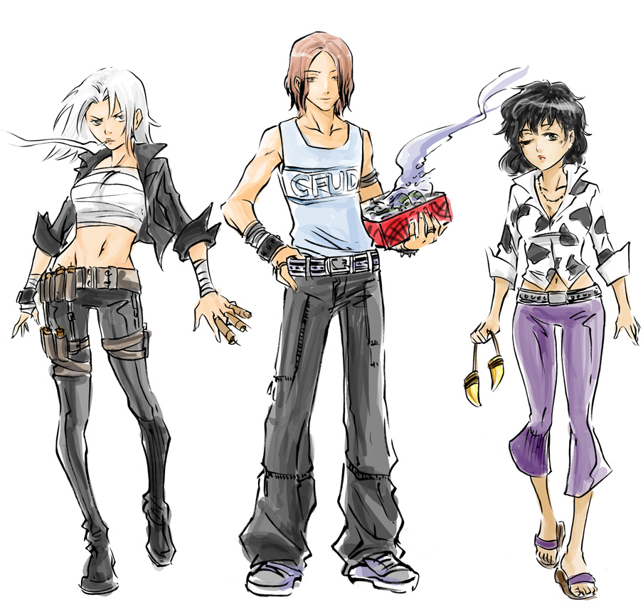 00s 1boy 2girls azusa_(hws) bianchi cigarette genderswap genderswap_(ftm) genderswap_(mtf) gokudera_hayato katekyo_hitman_reborn! lambo multiple_girls smoking