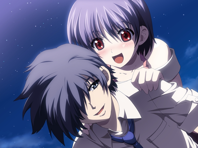 1girl blush carrying edelweiss edelweiss_eiden_fantasia game_cg happy katakura_shinji purple_hair red_eyes takase_sakura