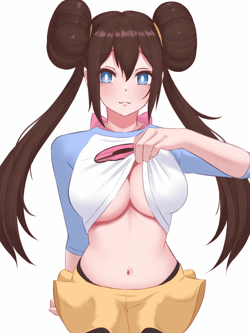 1girl animated animated_gif breasts brown_hair eka_kinoko flashing long_hair nintendo nipples pokemon pokemon_bw2 rosa_(pokemon) undressing
