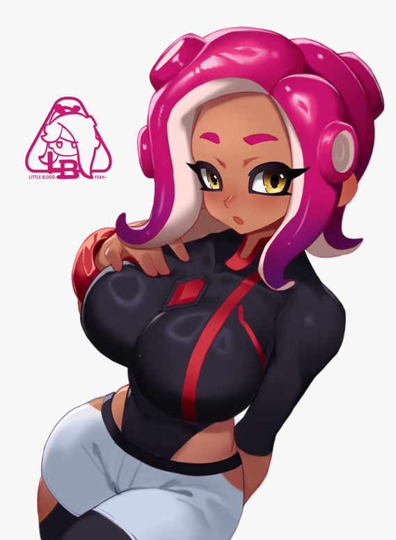 1girl agent_8_(splatoon) alternate_costume breasts cosplay cyberpunk_(series) cyberpunk_edgerunners large_breasts little_blood lucy_(cyberpunk) lucy_(cyberpunk)_(cosplay) splatoon_(series) splatoon_2 splatoon_2:_octo_expansion tentacle_hair yellow_eyes