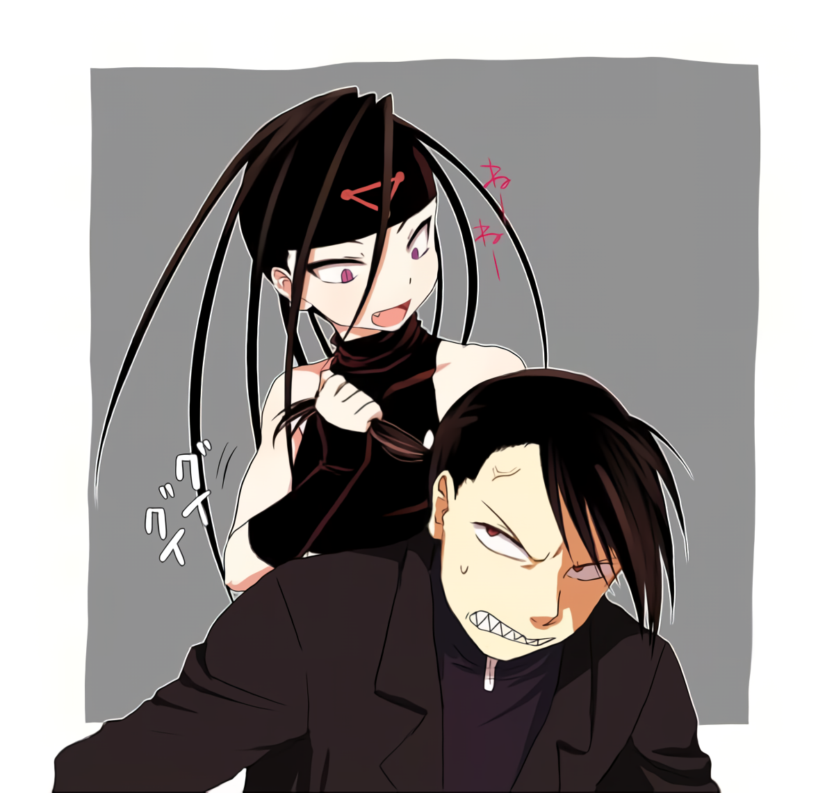 2boys androgynous envy_(fma) fullmetal_alchemist greed hiroshi_(kitaro) ling_yao male_focus multiple_boys