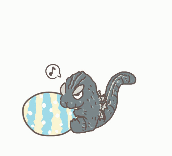 !? animated animated_gif antennae blue_eyes bug butterfly compound_eyes crossover dinosaur dragging egg giant giant_monster godzilla godzilla_(series) grabbing_another&#039;s_tail insect kaiju monster moth mothra mothra_(series) mothra_vs._godzilla musical_note no_humans no_pupils simple_background speech_bubble spikes surprised tail tail_wagging toho ugoira utchi white_background wings