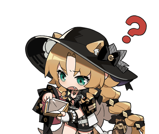 1girl ? animal_ears arknights beads black_hat blonde_hair chibi chibi_only chinese_commentary commentary_request cowboy_shot ears_through_headwear empty_wallet fang green_eyes hair_intakes hat holding holding_wallet long_hair official_alternate_costume open_mouth parted_bangs simple_background solo standing swire_(arknights) swire_the_elegant_wit_(arknights) transparent_background unknownlemon1 wallet