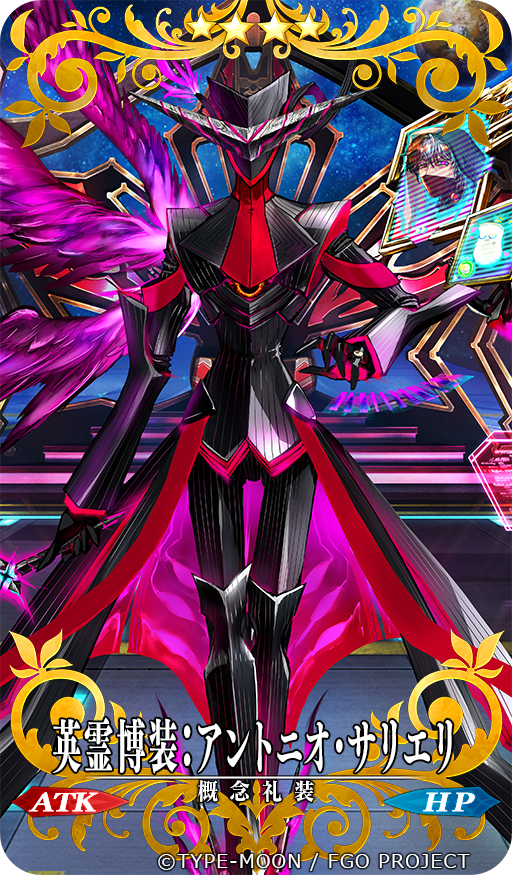 1boy antonio_salieri_(exhibition_attire)_(fate) antonio_salieri_(fate) antonio_salieri_(first_ascension)_(fate) antonio_salieri_(second_ascension)_(fate) armor black_boots black_coat black_gloves black_hood black_mask black_pants boots brown_hair coat coattails copyright_notice core craft_essence_(fate) fate/grand_order fate_(series) fiery_wings fire gloves glowing grey_hair holding holding_sword holding_weapon holographic_interface hood hood_up indoors looking_at_viewer male_focus mask mouth_mask multicolored_hair multiple_wings pants pfalz piano_keys pink_fire planet power_armor science_fiction solo space split-color_hair stairs sword two-tone_hair weapon wings