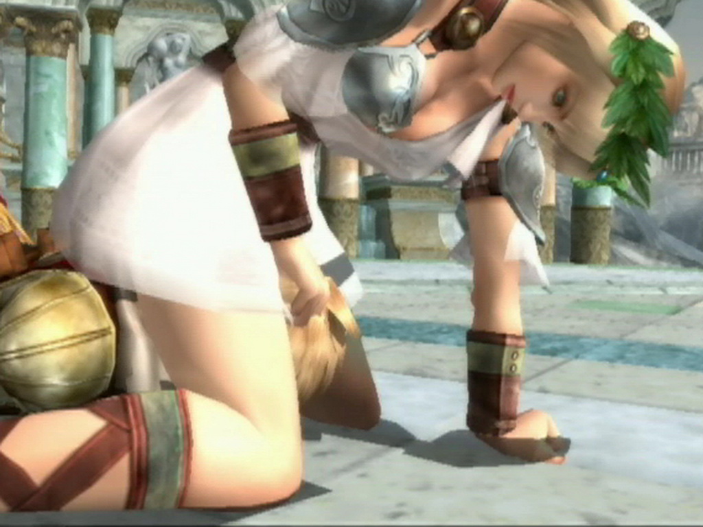 1boy 1girl 3d blonde_hair breasts cunnilingus green_eyes hand_on_another&#039;s_head hetero large_breasts long_hair looking_at_viewer oral screencap siegfried_schtauffen sitting sitting_on_face sitting_on_person solo_focus sophitia_alexandra soul_calibur soulcalibur soulcalibur_iii spread_legs