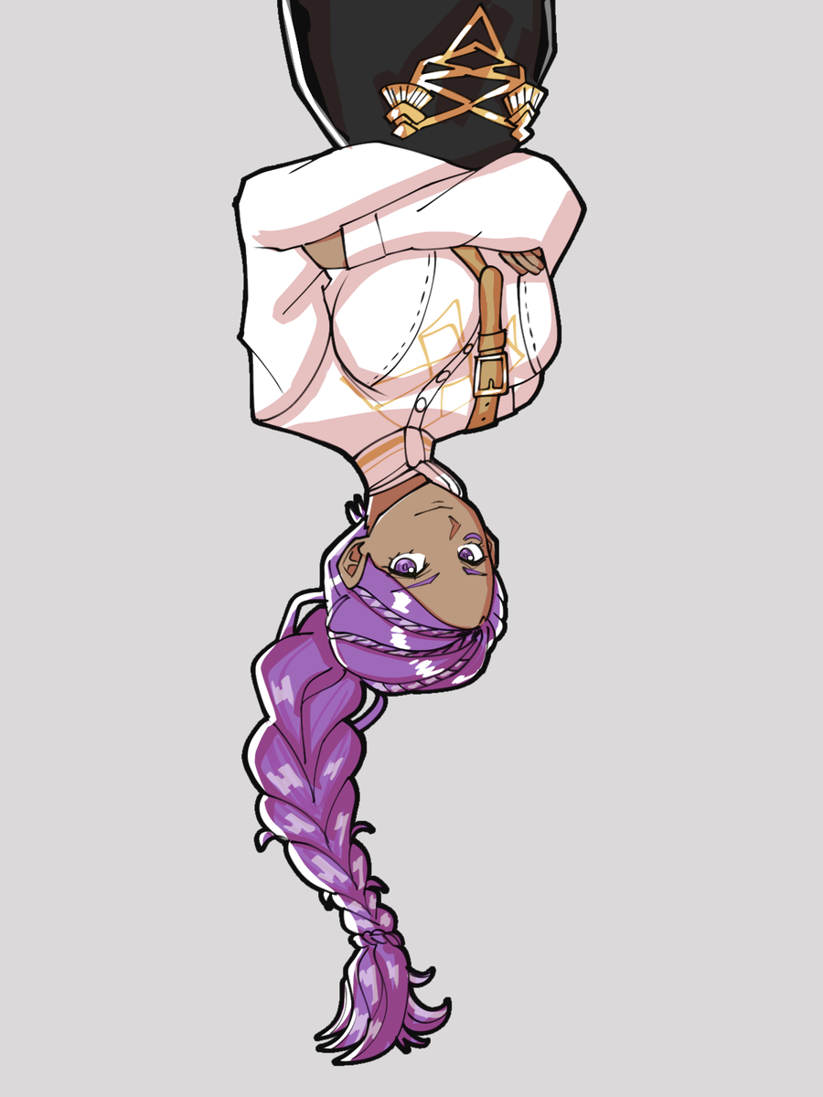 1girl black_skirt braid braided_ponytail breasts dark-skinned_female dark_skin fire_emblem fire_emblem:_three_houses garreg_mach_monastery_uniform highres long_hair medium_breasts mnejing30 nintendo petra_macneary purple_eyes purple_hair shirt skirt solo upside-down white_shirt