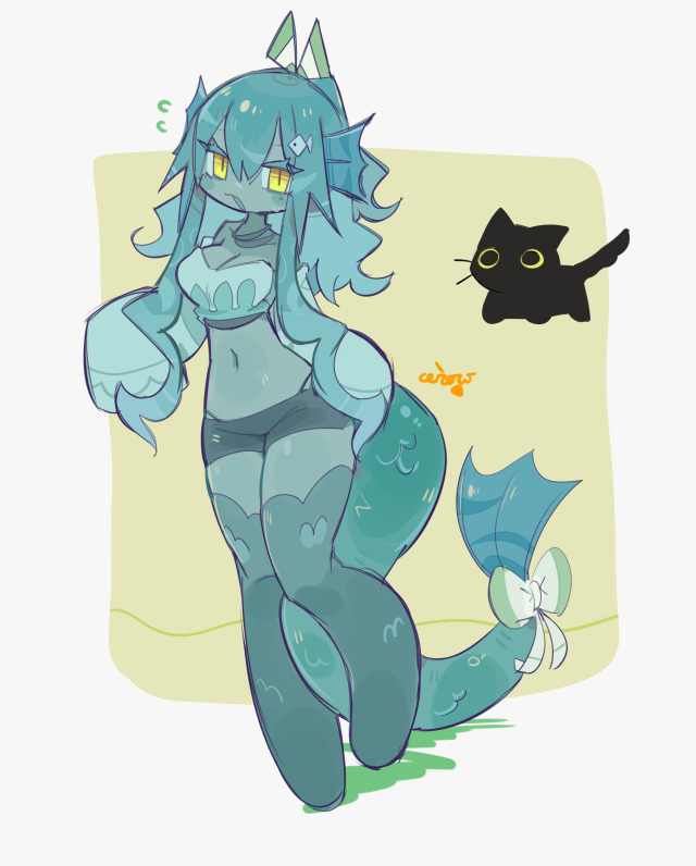 1girl cat ceroro fins fish_tail monster_girl tagme tail