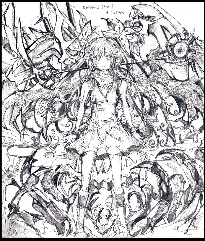 00s azelf darkrai dawn_(pokemon) dialga empoleon gen_4_pokemon giratina legendary_pokemon mesprit monochrome muku0615 mythical_pokemon nintendo palkia pokemon pokemon_(creature) pokemon_adventures pokemon_dppt shaymin sketch uxie