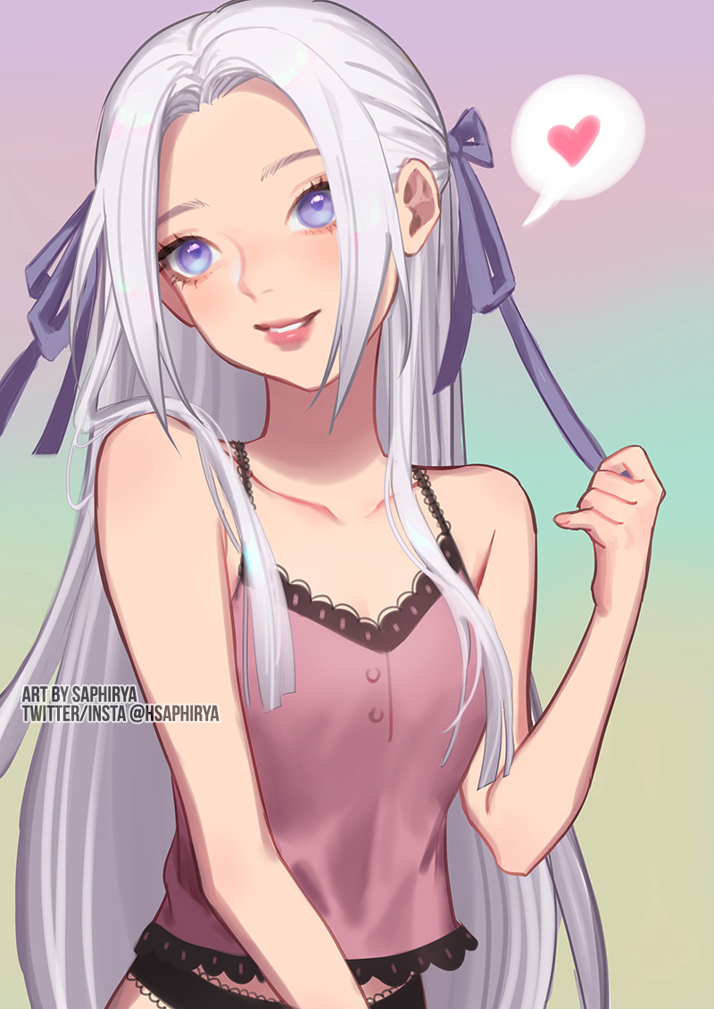 1girl bare_shoulders blush camisole collarbone edelgard_von_hresvelg fire_emblem fire_emblem:_three_houses hair_ribbon jacket long_hair looking_at_viewer midriff nintendo panties pink_jacket ribbon saphirya solo underwear underwear_only white_camisole white_hair