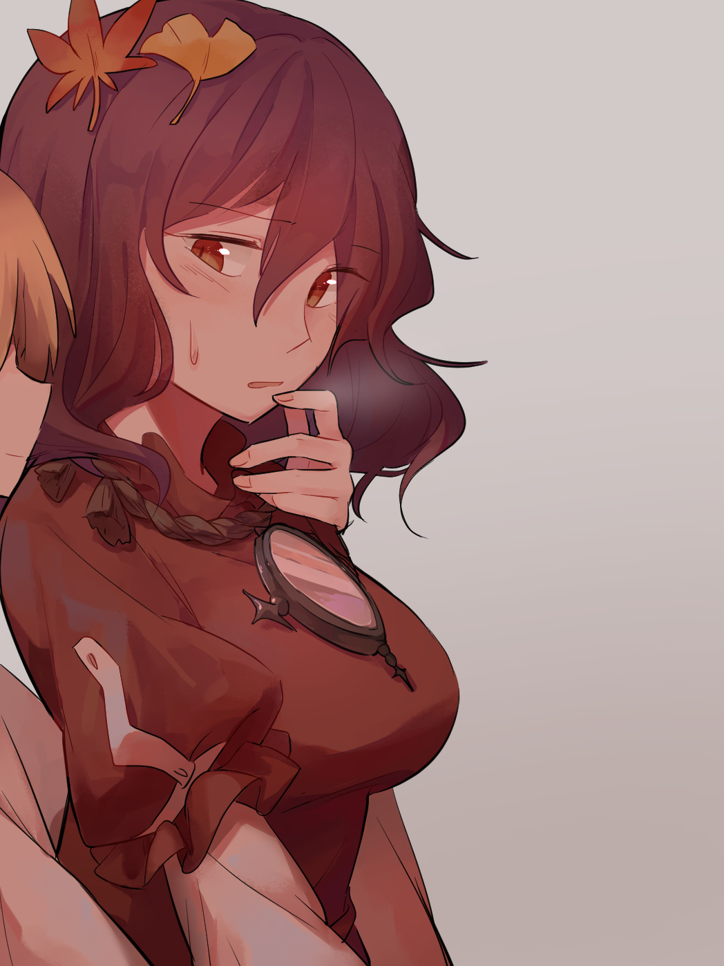 2girls breasts highres keiko_(emoticon) looking_at_another moriya_suwako multiple_girls red_eyes touhou yasaka_kanako yuri