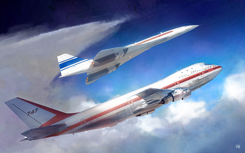 aérospatiale aircraft airplane airplane_wing boeing boeing_747 british_aircraft_corporation_(bac) cloud concorde flying fmu from_side jet jet_airliner no_humans realistic sky vehicle_focus