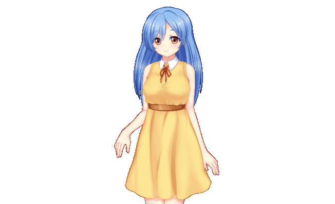 2girls animated animated_gif ayako_ryuugasaki blue_hair breasts brown_eyes brown_hair censored collar complets dress closed_eyes katsumi_kongouji large_breasts long_hair mosaic_censoring multiple_girls navel nipples nude ponytail pussy shin_yagai_gakushuu_~nudist_camp_hen~ shy smile standing tan teacher undressing yellow_dress