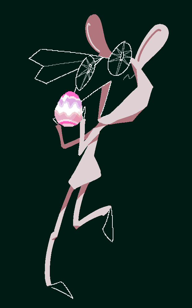 animal_ears animal_hood easter_egg egg holding hood hoodie ilovevibri isometric looking_at_viewer open_mouth pants pink_hood pink_hoodie pink_pants rabbit_ears rabbit_hood vib-ribbon vibri_(vib-ribbon) wireframe