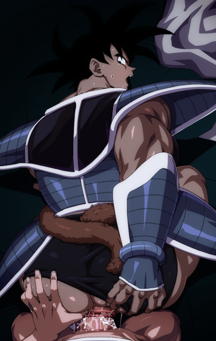 2boys anal anal_fluid anus armor bara black_eyes black_hair cape clothing_aside commentary cum cum_in_ass dark-skinned_male dark_skin doggystyle dragon_ball dragon_ball_z:_the_tree_of_might dragonball_z drooling from_above from_behind grey_armor hand_on_another&#039;s_ass hand_on_own_ass looking_at_penis looking_back looking_down male_focus male_underwear male_underwear_aside monkey_boy monkey_tail multiple_boys muscular muscular_male muscular_uke oguri_shun open_mouth penis pov pov_crotch pov_hands red-tinted_eyewear saiyan_armor scouter sex sex_from_behind short_hair skindentation spiked_hair sweat tail tail_around_waist tan teeth tinted_eyewear tullece underwear unworn_cape upper_teeth_only well_used_anus white_cape yaoi