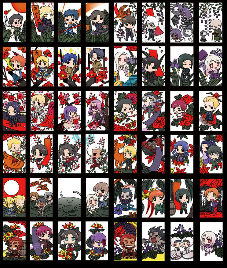 6+boys 6+girls angra_mainyu_(fate) archer_(fate) artoria_pendragon_(fate) assassin_(fate/zero) bad_id bad_pixiv_id bazett_fraga_mcremitz berserker_(fate/zero) capcom caren_hortensia chibi child_assassin_(fate/zero) cu_chulainn_(fate) cu_chulainn_(fate/stay_night) diarmuid_ua_duibhne_(fate) diarmuid_ua_duibhne_(lancer)_(fate) emiya_kiritsugu emiya_shirou everyone fate/hollow_ataraxia fate/stay_night fate/unlimited_codes fate/zero fate_(series) female_assassin_(fate/zero) flower fujimura_taiga gilgamesh_(fate) gilles_de_rais_(caster)_(fate) gilles_de_rais_(fate) grail-kun hachi_(gaoo) hanafuda hassan_of_the_cursed_arm_(fate) heracles_(fate) himuro_kane hisau_maiya illyasviel_von_einzbern irisviel_von_einzbern iskandar_(fate) kayneth_archibald_el-melloi kotomine_kirei kotomine_kirei_(fate/zero) kuzuki_souichirou leysritt_(fate) makidera_kaede matou_kariya matou_sakura matou_sakura_(fate/zero) matou_shinji matou_zouken medea_(caster)_(fate) medea_(fate) medusa_(fate) medusa_(rider)_(fate) mercury_(element) multiple_boys multiple_girls multiple_persona ribbon ryuudou_issei saber_(fate) saber_alter saber_lily saegusa_yukika sasaki_kojirou_(fate) sella_(fate) sola-ui_nuada-re_sophia-ri tohsaka_rin tohsaka_rin_(fate/zero) tohsaka_tokiomi uryuu_ryuunosuke volumen_hydragyrum_(fate) waver_velvet