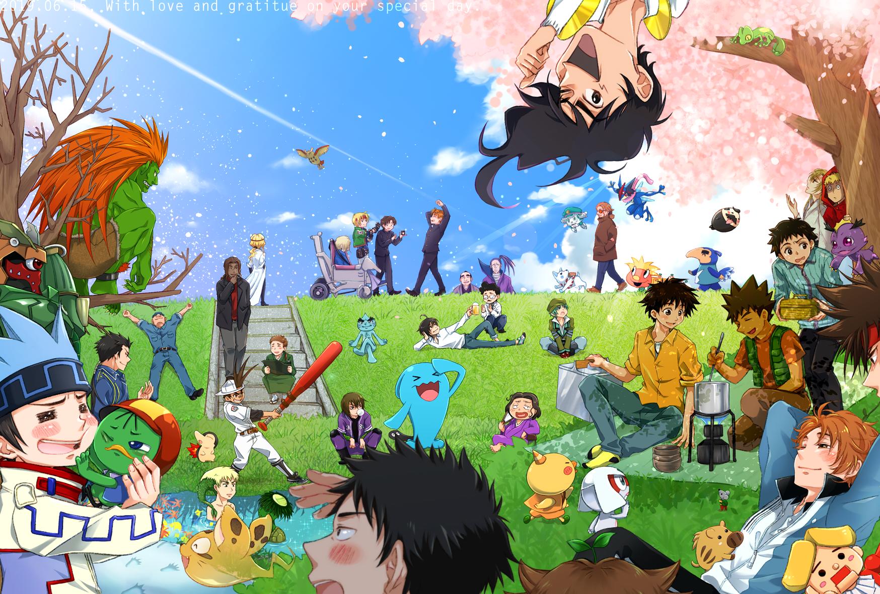 19670615t 6+boys ;d abarenbou adashino_(mushishi) ahoge akutagawa_jirou alcohol amiboshi_(fushigi_yuugi) animal animal_crossing annotation_request arisugawa_maple ash-greninja backwards_hat bankenman baseball_bat baseball_cap baseball_jersey baseball_uniform beer beer_mug billy_katagiri black_hair blanka blonde_hair blue_eyes blue_hair blush blush_stickers brock_(pokemon) brown_hair character_request cigarette claude_c._kenny closed_mouth cloud colored_skin commentary_request copyright_request crossed_legs crossover cup cyndaquil cyrano_(animal_crossing) dark-skinned_male dark_skin dated day deathmagla decadence_(anime) destra_majjo di_gi_charat dog english_text facial_hair fullmetal_alchemist fushigi_yuugi gen_2_pokemon gen_3_pokemon gen_6_pokemon glasses grass green_skin greninja grin guilty_gear gummy_(kirakira_precure_a_la_mode) gundam gundam_00 hair_through_headwear hamtaro_(series) hananakajima_masaru happy hat headband helmet highres holding holding_baseball_bat holding_cigarette holding_cup hood hood_up hunter_x_hunter iori_shirou jacket jean_havoc jersey julio_renato justice_gakuen kaitou_sentai_lupinranger_vs._keisatsu_sentai_patranger kamehamu-kun kappa_(ushio_to_tora) karl_lichen_schwartz kidou_senkan_nadesico kill_la_kill kirakira_precure_a_la_mode kono_yuusha_ga_ore_tueee_kuse_ni_shinchou_sugiru kotengu_(natsume_yuujinchou) kuzuki_kakyou l/r:_licensed_by_royal long_hair looking_at_another looking_at_viewer love_hina lying mach_girl maeda_keiji_(sengoku_musou) male_focus mario_renato mic_(shaman_king) mouse_(animal) mug mugimaru multiple_boys multiple_crossover mustache my-hime my_little_pony natsume_yuujinchou nintendo nobunaga_no_shinobi noctowl noguchi_eisaku nurse_witch_komugi-chan nuts_(mach_girl) on_back on_grass on_ground on_side one-punch_man one_eye_closed open_mouth orange_hair outdoors pokemon pokemon_(anime) pokemon_(creature) precure purple_hair red_headwear rowe_rickenbacker rurouni_kenshin sagara_sanosuke saitou_tatsuoki_(nobunaga_no_shinobi) sangatsu_no_lion saotome_yoshio sarkozy_(decadence) sawamura_shouma sengoku_musou sensei_no_ojikan sexy_commando_gaiden:_sugoiyo!_masaru-san shaman_king shashot shinkalion_(series) shinkansen_henkei_robo_shinkalion shoot_mcmahon short_hair show_by_rock!! sitting smile smoke smoking spada_belforma spike_(my_little_pony) spiked_hair sportswear stairs standing star_ocean star_ocean_ex star_ocean_the_second_story street_fighter street_fighter_ii_(series) suboshi_(fushigi_yuugi) super_sentai takeda_masashi tales_of_(series) tales_of_innocence teeth tenkawa_akito tennis_no_ouji-sama tokimeki_memorial tree treecko ueda_yuji upside-down urashima_keitarou ushio_to_tora usui_horokeu voice_actor_connection walking water wheelchair white_headwear wobbuffet x_(manga) yuuichi_kudo zappa zoids zoids_chaotic_century
