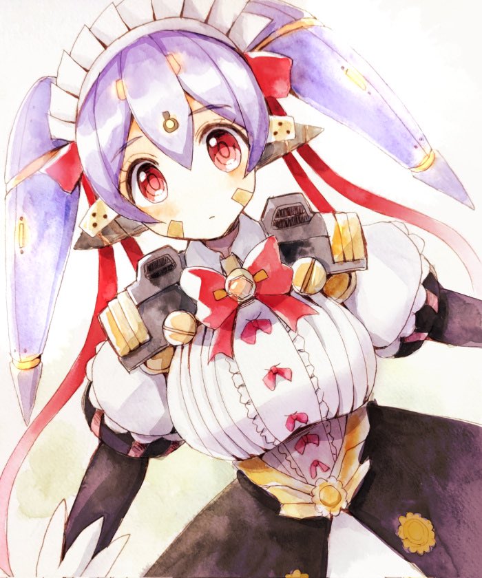 1girl android apron breasts hat joints large_breasts maid maid_apron maid_headdress mob_cap poppi_(xenoblade) poppi_qt_(xenoblade) puffy_sleeves robot_joints solo waist_apron xenoblade_chronicles_(series) xenoblade_chronicles_2 zinan