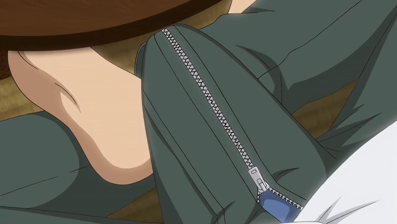 10s 1boy 2018 animated animated_gif crossed_legs doki_doki_little_ooya-san large_penis lowres penis penis_under_clothing tagme twitching_penis zipper