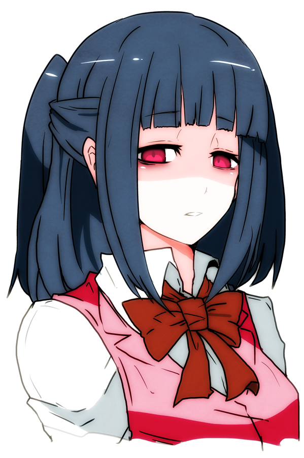 1girl itoshiki_eru looking_at_viewer misao purple_hair red_eyes red_ribbon ribbon