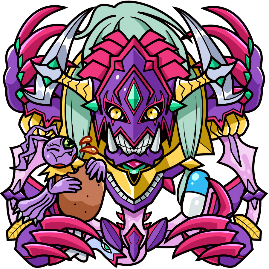 claws diablomon diablomon_x-antibody digimon digimon_(creature) fang keramon one_eye_closed wink yellow_eyes