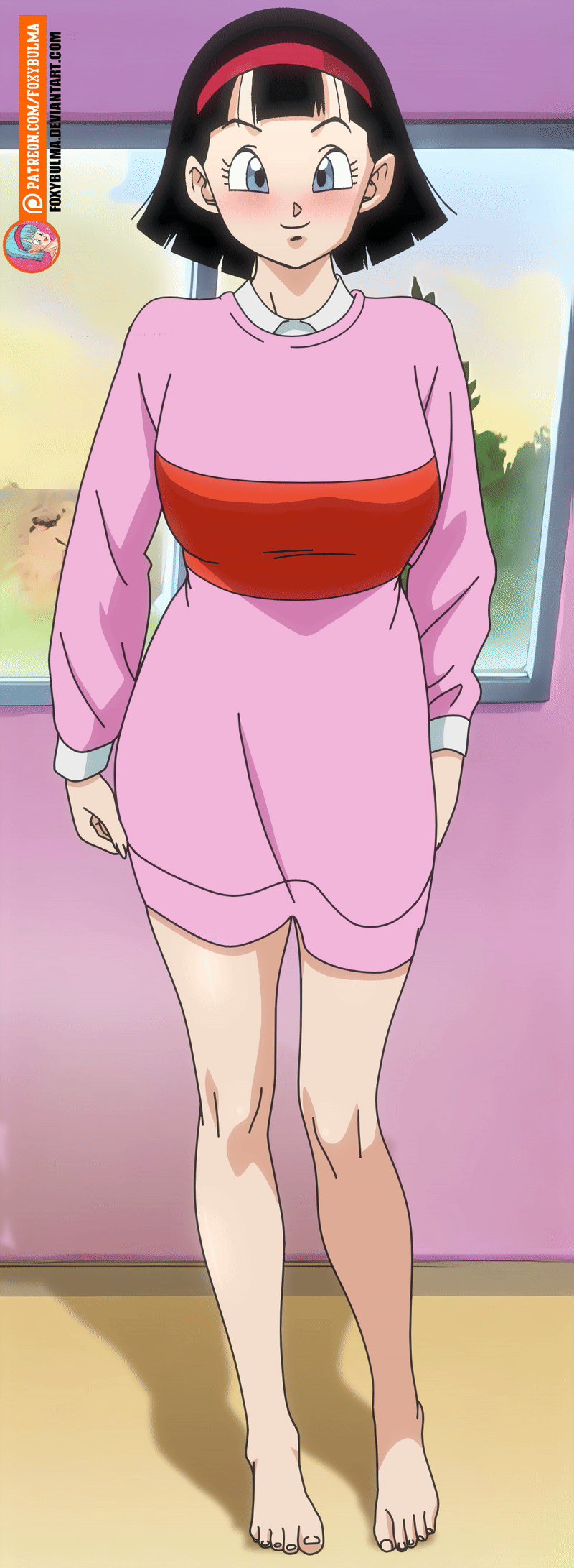 1girl animated black_hair blue_eyes breasts closed_mouth dragon_ball dragon_ball_super female_focus foxybulma large_breasts pussy short_hair smile solo uncensored videl