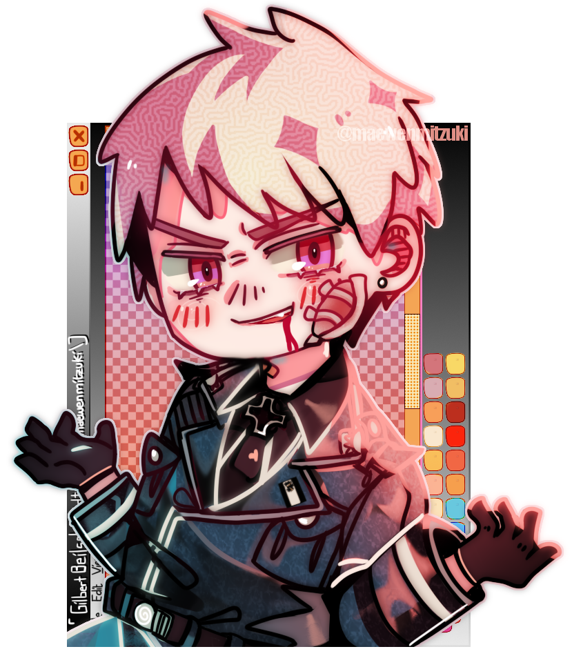 1boy axis_powers_hetalia bandages beaten belt blood blood_from_mouth chibi evil_grin evil_smile gloves grin maewenmitzuki male_focus military military_uniform prussia_(hetalia) prussian_flag purple_eyes red_eyes smile teeth upper_teeth_only white_hair