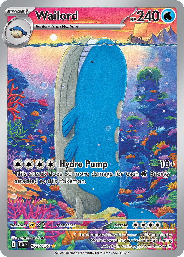 air_bubble animal_focus artist_name bubble card_(medium) character_name cloud company_name copyright_name copyright_notice coral english_text full_body gen_3_pokemon katsunori_s nintendo no_humans official_art pokemon pokemon_(creature) pokemon_card pokemon_focus pokemon_tcg sailing_ship sideways sky smile solo sun teeth third-party_source trading_card underwater wailmer wailord