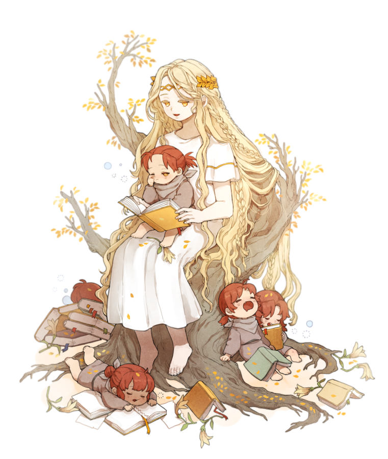 1boy 5girls aged_down amy,_third_sister_(elden_ring) androgynous barefoot blonde_hair blush book braid closed_eyes closed_mouth commentary_request donar0217 dress elden_ring grey_dress korean_commentary long_hair long_sleeves mary,_eldest_sister_(elden_ring) maureen,_second_sister_(elden_ring) millicent_(elden_ring) miquella_(elden_ring) multiple_girls one_eye_closed open_mouth polyanna,_youngest_sister_(elden_ring) ponytail red_hair short_hair short_ponytail short_sleeves siblings simple_background sisters sitting sleeping toes tree tunic uncle_and_niece very_long_hair white_background white_tunic yellow_eyes