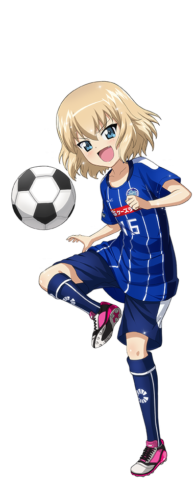 10s 1girl artist_request ball child cleats female_focus full_body girls_und_panzer j._league katyusha_(girls_und_panzer) mito_hollyhock simple_background soccer soccer_ball soccer_uniform solo source_request sportswear transparent_background white_background