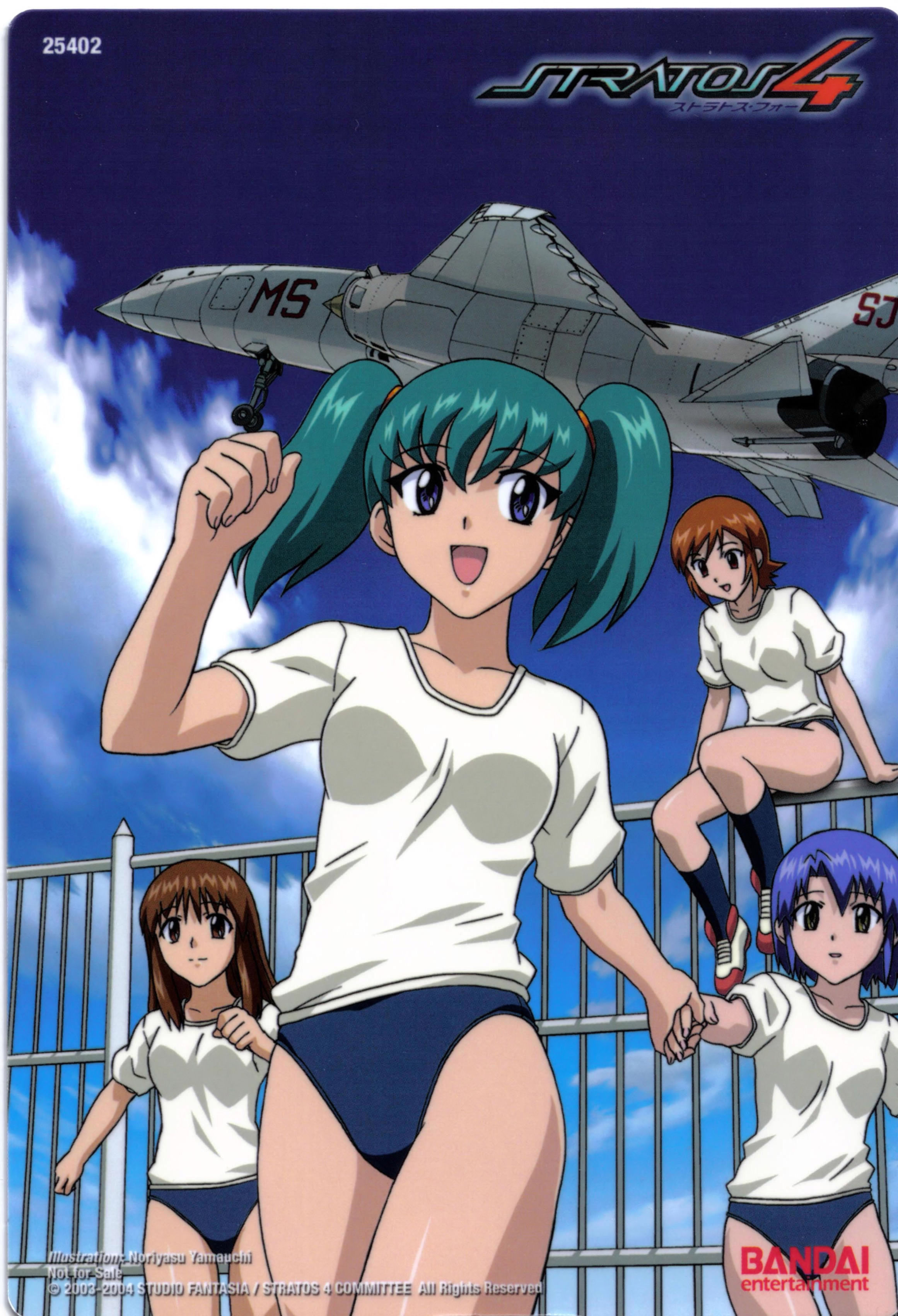 00s 4girls absurdres aircraft airplane aqua_hair attack_aircraft bandai bare_legs blue_hair breasts brown_eyes brown_hair buruma cloud cover curvy dated doi_shizuha female_focus green_hair gym_shorts gym_uniform happy highres honjou_mikaze jet kikuhara_karin long_hair looking_at_viewer looking_back multiple_girls nakamura_ayamo navel open_mouth penetrator_(aircraft) prototype_design reconnaissance_aircraft running scan shiny_skin shoes short_hair shorts sitting sky smile stratos_4 team tsr-2 twintails yamauchi_noriyasu