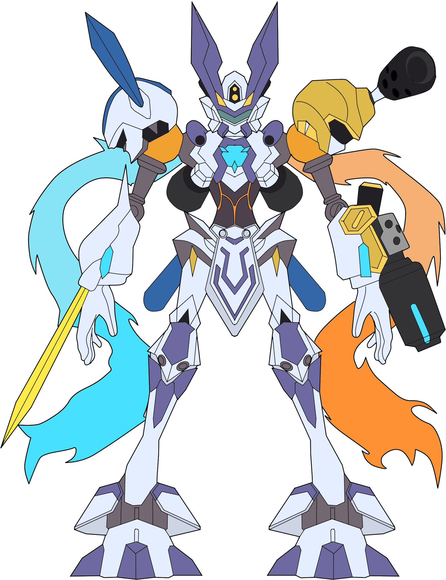 armor digimon digimon_(creature) fusion highres looking_at_viewer medarot metabee omedamon rokusho_(medarot) solo transparent_background