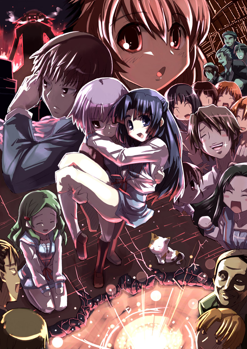 00s 6+boys 6+girls arakawa_(suzumiya_haruhi) asahina_mikuru asakura_ryoko calico_(pattern) calico_cat celestial_(suzumiya_haruhi) computer_club_president_(suzumiya_haruhi) enoz everyone kimidori_emiri koizumi_itsuki kunikida_(suzumiya_haruhi) kyon kyon_no_imouto mori_sonou multiple_boys multiple_girls nagato_yuki school_uniform senior serafuku shamisen_(suzumiya_haruhi) shinjin suzumiya_haruhi_no_yuuutsu tamaru_keiichi tamaru_yutaka taniguchi_(suzumiya_haruhi) tokyo_(great_akuta) tsuruya