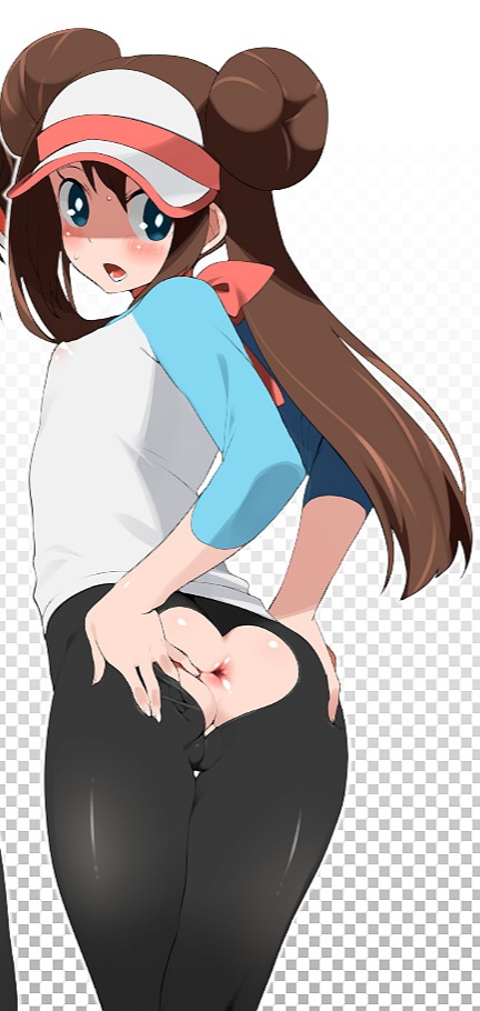 1girl agemono anus ass ass_cutout blue_eyes blush brown_hair cameltoe clothing_cutout from_behind heart_cutout long_hair nintendo pokemon pokemon_bw2 rosa_(pokemon) solo spread_anus thigh_gap twintails