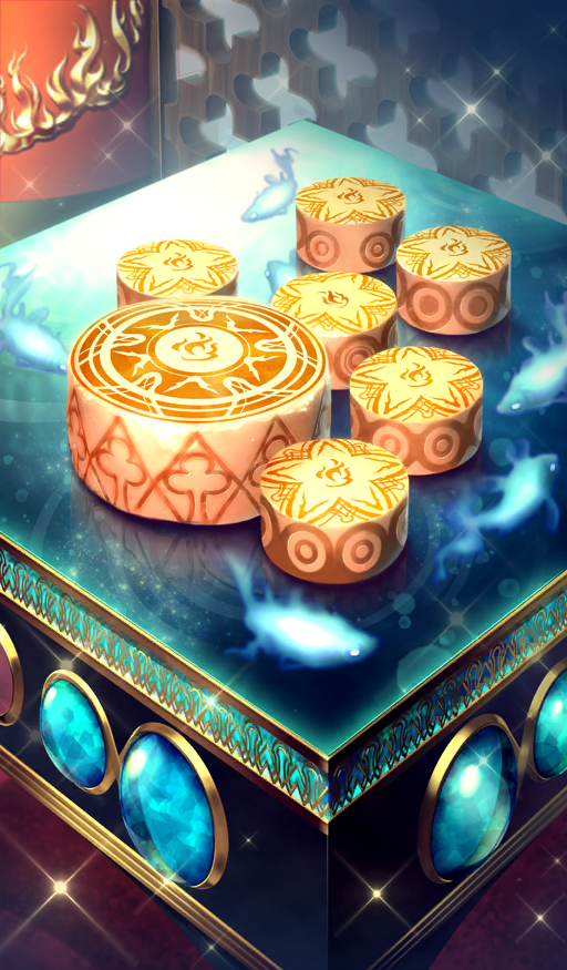check_food commentary elemental_fire_symbol fate/grand_order fate_(series) fire_elemental fish food food_focus food_request hayosena no_humans official_art sparkle steamed_bun still_life table third-party_source