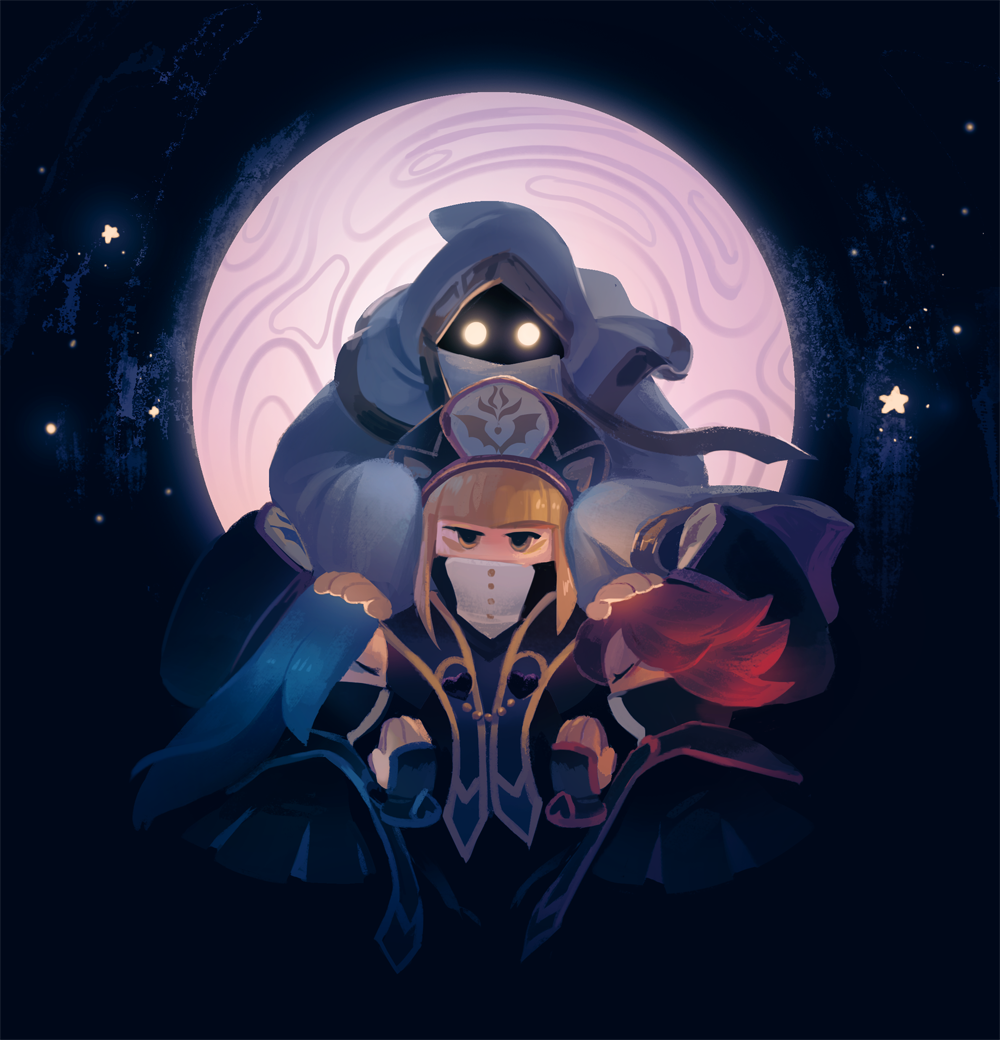 1boy 3girls black_background blonde_hair blue_hair blunt_bangs closed_eyes facing_viewer flamberge_(kirby) francisca_(kirby) from_side gigi_d.g. hands_on_another&#039;s_head hood hyness kirby_star_allies kirby_(series) long_hair looking_at_viewer military military_uniform multiple_girls nintendo praying red_hair robe short_hair star_(symbol) void_termina zan_partizanne