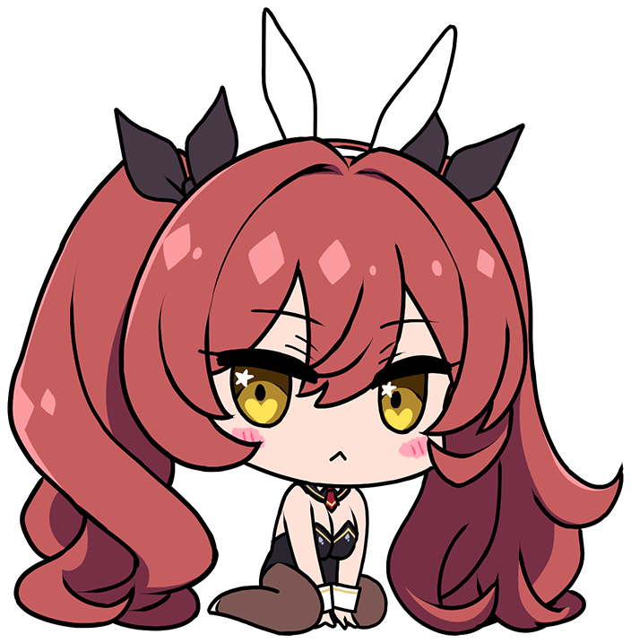 1girl :&lt; animal_ear_hairband animal_ears black_leotard black_pantyhose black_ribbon blush breasts chibi chibi_only cleavage closed_mouth covered_navel curly_sidelocks deformed derauea detached_collar fake_animal_ears game_cg hair_intakes hair_ribbon hairband highleg large_breasts leotard looking_at_viewer meamea_fo_rusalka motto!_haramase!_honoo_no_oppai_isekai_oppai_bunny_gakuen! necktie non-web_source official_art pantyhose playboy_bunny rabbit_ear_hairband rabbit_ears red_hair red_necktie ribbon shoes sitting solo star_(symbol) star_in_eye strapless strapless_leotard symbol_in_eye transparent_background twintails wariza white_hairband white_wrist_cuffs wrist_cuffs yellow_eyes