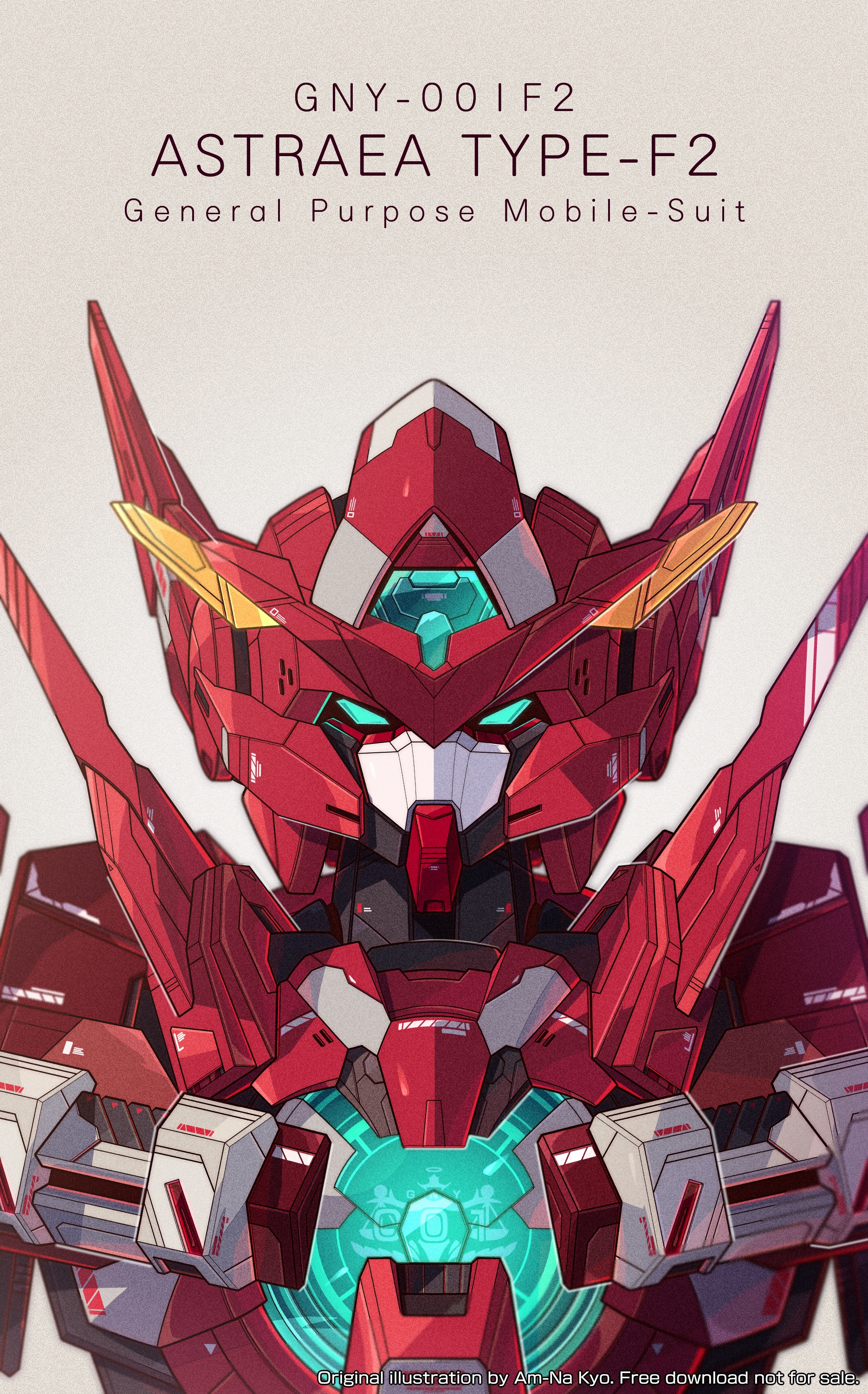 absurdres aqua_eyes artist_name azzalea character_name commentary english_commentary gradient_background green_eyes gundam gundam_00 gundam_00f gundam_astraea_type-f highres looking_at_viewer mecha mobile_suit no_humans portrait robot science_fiction solo v-fin
