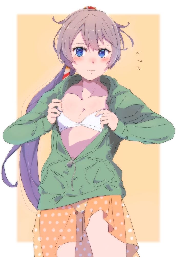 adapted_costume bikini blue_eyes breasts brown_hair cleavage collarbone cowboy_shot green_jacket hair_ribbon jacket kantai_collection kazagumo_(kancolle) kazagumo_kai_ni_(kancolle) kazagumo_kai_ni_(swimsuit)_(kancolle) ld_(luna_dial398) long_hair official_alternate_costume open_clothes open_jacket orange_sarong polka_dot polka_dot_sarong ribbon sarong see-through_clothes see-through_sarong small_breasts swimsuit white_bikini