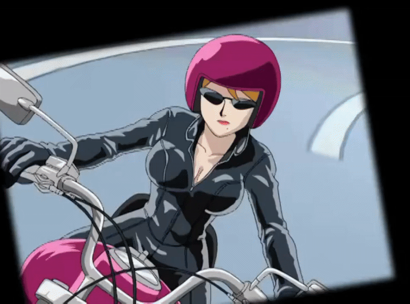 00s 1girl 2004 animated animated_gif ass black_bodysuit bodysuit breasts catsuit driving engine large_breasts lindsey_thorndyke lipstick makeup mature_female mole mole_under_mouth motor_vehicle motorcycle orange_hair riding_motorcycle road short_hair sonic_(series) sonic_x sunglasses tagme