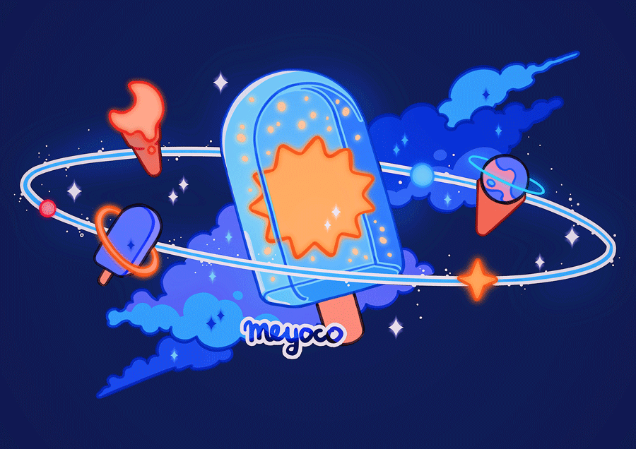 artist_name cloud crescent_moon food food_focus ice_cream ice_cream_cone meyoco moon no_humans orbit original planet planetary_ring popsicle sparkle