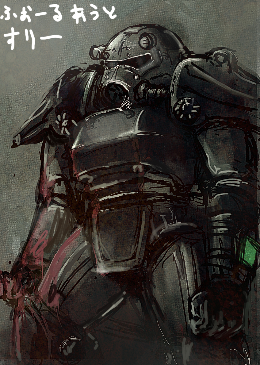 androgynous armor bad_id bad_pixiv_id brotherhood_of_steel cowboy_shot fallout fallout_3 gender_request helmet hose lemin lone_wanderer machinery male_focus power_armor solo translated